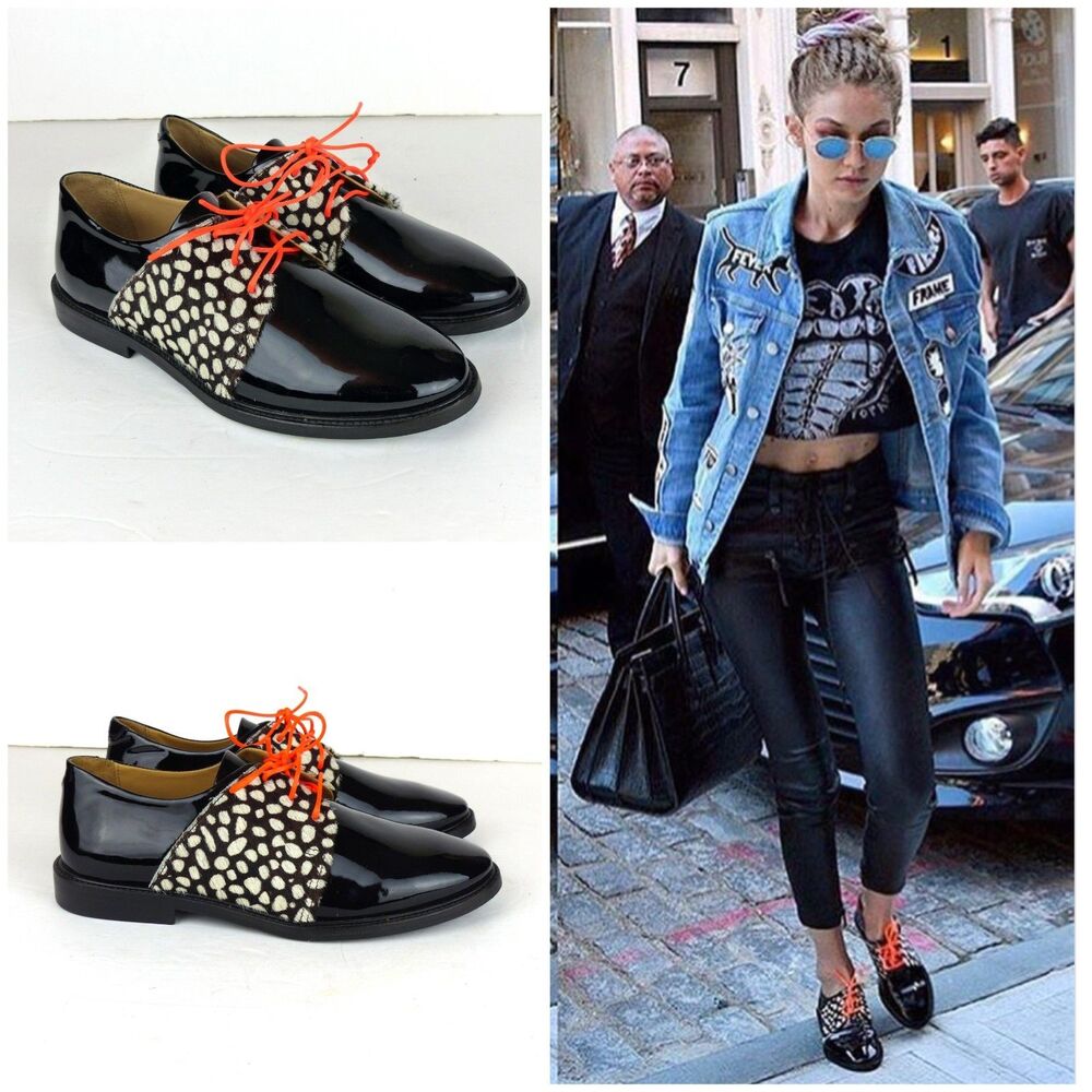 Rogue Matilda Bullseye Oxford Shoes Women 36 5.5 Black Patent Calf Hair Animal